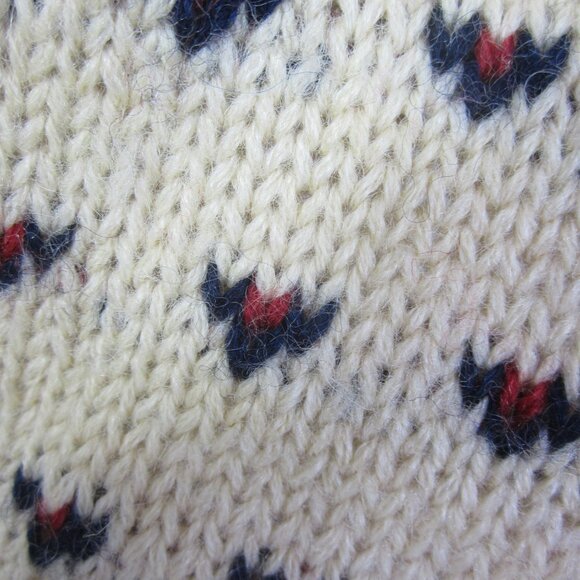 J Crew Womens Small Ivory Red Navy Reindeer Wool LS Sweater Crew Neck Hand Knit - Picture 8 of 11